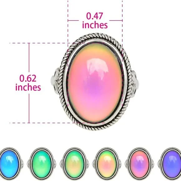 Vintage Style Antique Silver Plating Brass Oval Stone Color Change Mood Ring Siz - Picture 2 of 8